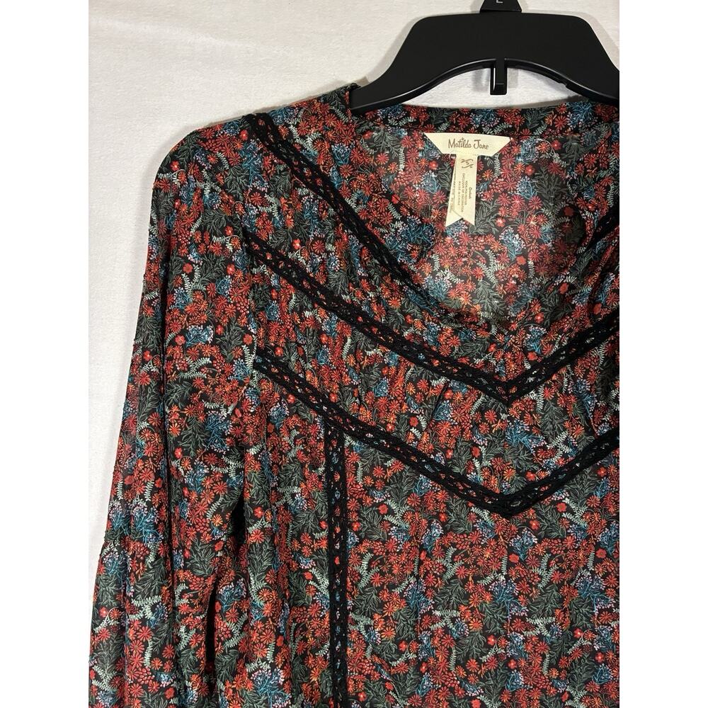 MATILDA JANE Women’s Small Floral Babydoll Boho Multi Color Sheer Shirt - Picture 2 of 9